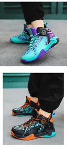Détails des chaussures de basket montantes pour enfants en coloris camouflage et noir.