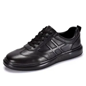 Zapatos de Cuero Casuales para Hombre Primera Capa de Piel de Vaca Suela Blanda Transpirable Zapatillas de Deporte Bajas con Cordones