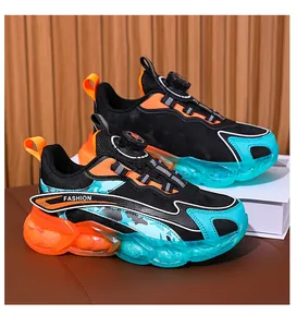 Detailed view of stylish boys' running shoes featuring a convenient rotary buckle system and soft sole