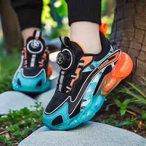 Boys Sports Sneakers 2024 New Rotating Buckle Running Shoes Breathable Mesh Soft Sole Lightweight Outdoor Sneakers For Kids