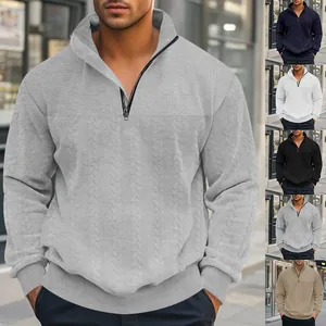 Casual heren sweatshirt met textuur jacquard patroon en halve rits in diverse kleuren
