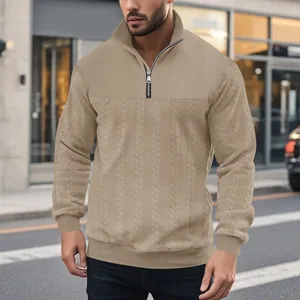Herenpullover in Amerikaanse stijl met opstaande kraag en halve rits, lange mouwen