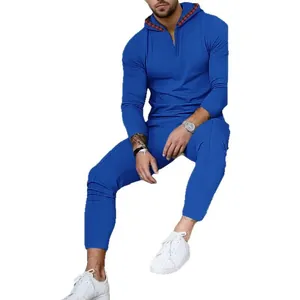 Herren blaues Waffelstrick-Trainingsanzug 2-Teiler Set mit Hoodie und Jogginghose