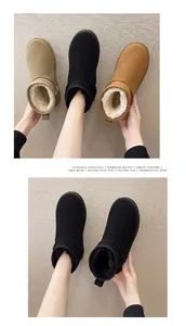 Detail of women's winter snow boots showing fleece lining and various color options