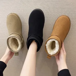 Women's Winter Snow Boots Warm Plush Lined Short Boots Thick Sole Anti-Slip Suede Frosted Leather Cotton Shoes