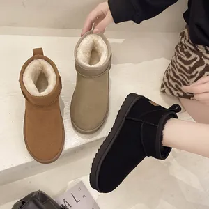 Stylish 2024 winter women's warm plush lined snow boots in black, brown and olive colors