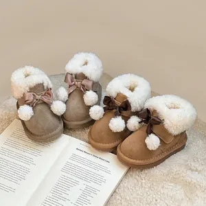 Stivali da neve invernali per bambine con fodera in peluche e fiocco con pompon