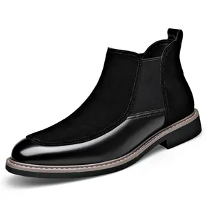 Classic black Chelsea boots for men with premium leather and suede patchwork design