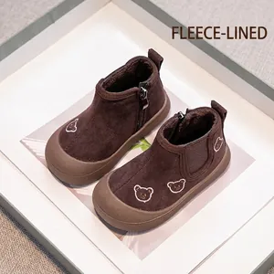 Gemütliche braune, plüschgefütterte Winterstiefel für Kleinkinder mit Bär