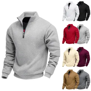 Sweat-shirt en Polaire pour Hommes Décontracté à Col Montant et Demi-fermeture Éclair Couleur Unie Pull à Manches Longues