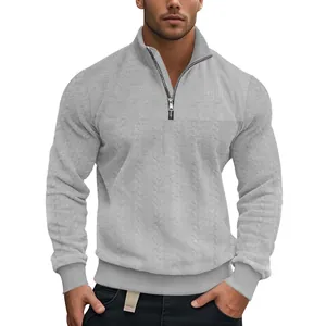 Casual sweatshirt voor heren met kwartrits, opstaande kraag en textuur in grijs