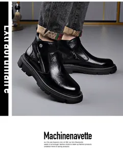 Détail de profil de bottines en cuir noir pour homme style anglais avec fermeture éclair