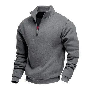 Sweat-shirt gris pour hommes avec col montant et quart de zip style décontracté