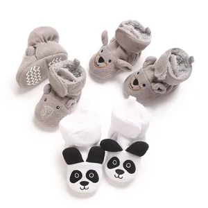 Chaussures de Premier Pas Chaudes d'Hiver pour Bébé Dessin Animé Animal Panda Ours Éléphant Bottes en Polaire Semelle Souple