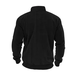 Achteraanzicht van zwart jacquard sweatshirt voor heren met geribbelde opstaande kraag