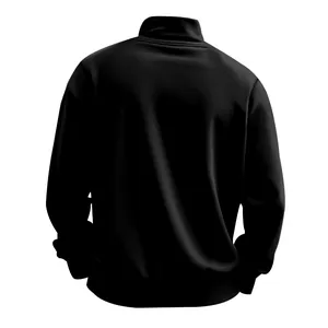 Rückansicht eines schwarzen Herren-Sweatshirts mit Stehkragen und Fleece-Futter