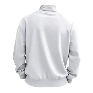 Vue arrière d'un sweat-shirt blanc pour homme avec col montant et ourlet à côtes