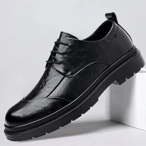 Men Business Formal Leather Shoes British Style Hand-Grabbed Texture Derby Shoes Brown Black For Wedding Office Daily wear