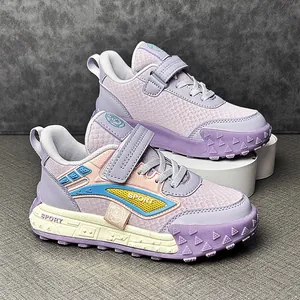Stylish purple and multi-colored children's sports sneakers with leather upper 2024