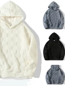Herren Herbst Winter Verdickter Sherpa Fleece Hoodie Kaninchenhaar Mischung Karomuster Lockerer Pullover Mit Kapuze Jacke Top