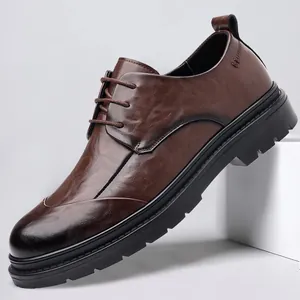 Premium brown burnished leather men's dress shoes for formal and business wear.