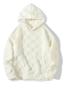 Gemütlicher übergroßer weißer Plüsch-Hoodie mit einzigartiger Schachbrett-Textur für Winter