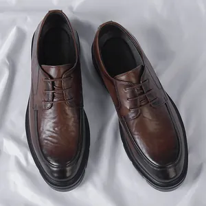Zapatos de Vestir de Negocios para Hombre Elevación de Altura Estilo Británico Textura Frotada a Mano Cuero Zapatos de Boda