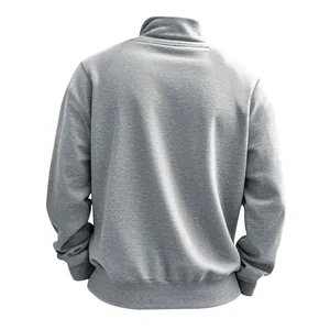 Rückansicht eines grauen Herren-Sweatshirts mit warmem Fleece-Futter und Stehkragen