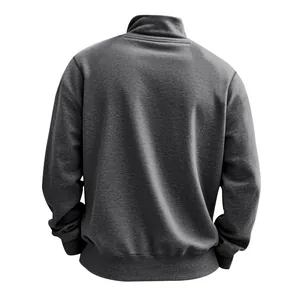 Detaillierte Rückansicht einer einfarbigen, anthrazitgrauen Herren-Stehkragen-Sweatjacke