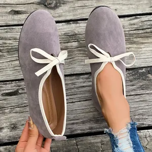 Dames Mary Jane Flats Zachte Zool Suède Slip-on Loafers Strik Antislip Casual Wandelschoenen Zwart Grijs Kameel