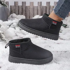 Botas de nieve negras con plataforma para mujer con forro de felpa grueso y suela antideslizante