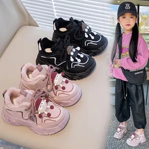 Winter Kids Sneakers Fleece Lined Warm Running Shoes Cartoon Character Thick Sole Non-Slip Casual Student Cotton Shoes For Girls Boys