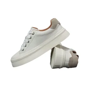 Men's genuine leather platform sneakers with wide laces and grey suede heel tab