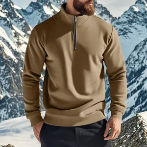 Hochwertiges Herren Sweatshirt in Braun mit Stehkragen und Reißverschluss für Outdoor
