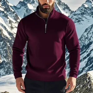 Sweat-shirt bordeaux à quart de zip pour homme avec col montant pour l'hiver et l'extérieur