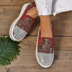Mocasines brillantes para mujer con punta de strass y suela de plataforma gruesa chic
