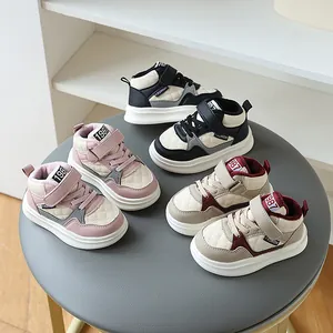 Kids Winter Sneakers Fleece Lined Warm High Top Board Shoes Quilted Synthetic Leather Casual Sneakers For Boys Girls