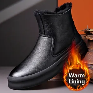 Stivali da Neve da Uomo Invernali Termici in Pelle Pieno Fiore Fodera in Montone Suola Antiscivolo Ispessita Scarpe Casual