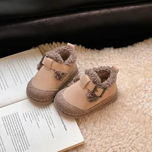 Warm baby girl's winter cotton shoes with cozy fleece lining and buckle strap closure