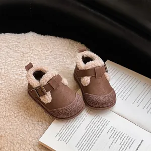 Warm brown baby winter fleece-lined Birkenstock style shoes with soft soles for toddlers