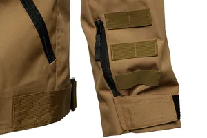 Macro view of tactical jacket showing durable fabric texture and adjustable straps