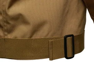 Macro view of tactical jacket durable woven fabric and adjustable buckle strap