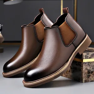 Heren Casual Chelsea Boots Splitleder Slip-on Enkellaarzen Warme Fleecevoering Antislip Outdoor Modieuze Schoenen Voor Herfst