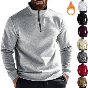 Herren Fleece-Pullover mit Viertelreißverschluss Sweatshirt Stehkragen Langarm Einfarbig Casual Warm Winter Sportliches Top
