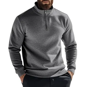 Grauer Herren-Fleece-Sweatshirt mit Reißverschluss am Kragen und langen Ärmeln, warm