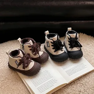 Toddler Winter Boots Quilted Microfiber Leather Warm Faux Fur Lined Soft Sole Non-Slip Infant First Walker Shoes With Side Zipper