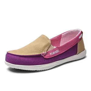 Women Casual Canvas Shoes Color-Block Slip-On Sneakers For Outdoor Walking Breathable Low Top Fashion Shoes Daily Footwear