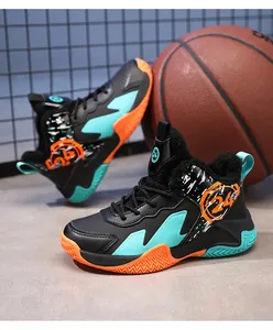 Detailed view of children's high-top basketball shoes featuring warm fleece lining