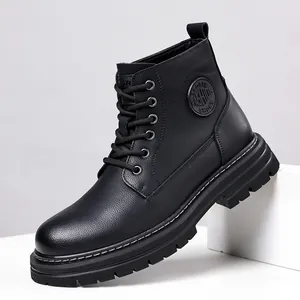 Stivali Martin da Uomo High Top Suola Spessa Stile Britannico Stivali da Lavoro Neri Invernali Caldi Fodera in Peluche Scarpe Stringate Uomo