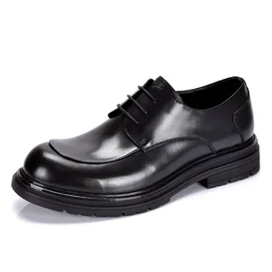 Men Business Formal Leather Shoes Genuine Cowhide British Style Round Toe Lace Up Derby Shoes For Office Wedding Party Men Breathable Wear Resistant